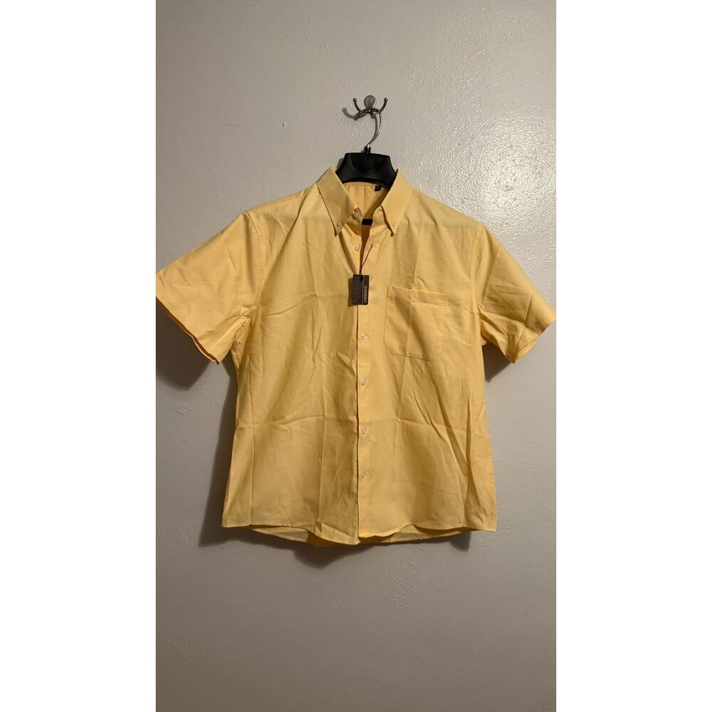 NWT Hisdern Mens XL button up short sleeve yellow shirt